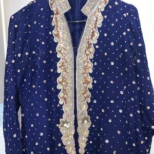 Elegant Embellished Women Pakistani /Indian 3 pc dress Long Gown Back is jamawar